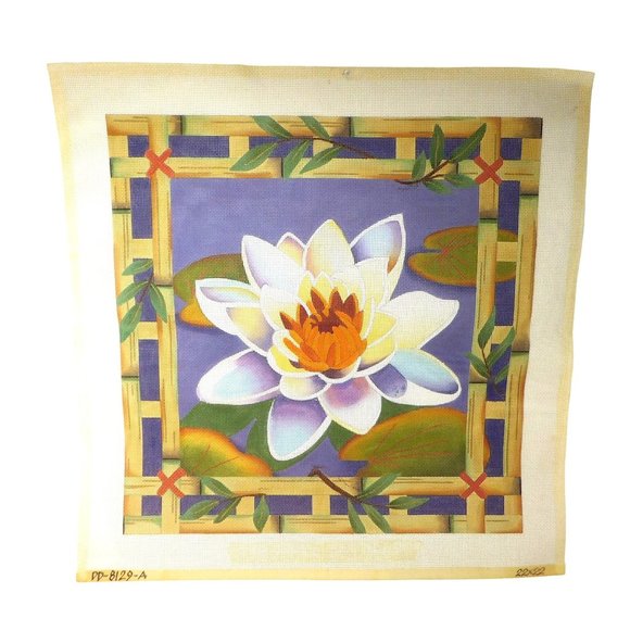 Large New Vintage Water Lily Flower Needlepoint Canvas Hand Painted Waterlily - Picture 2 of 5